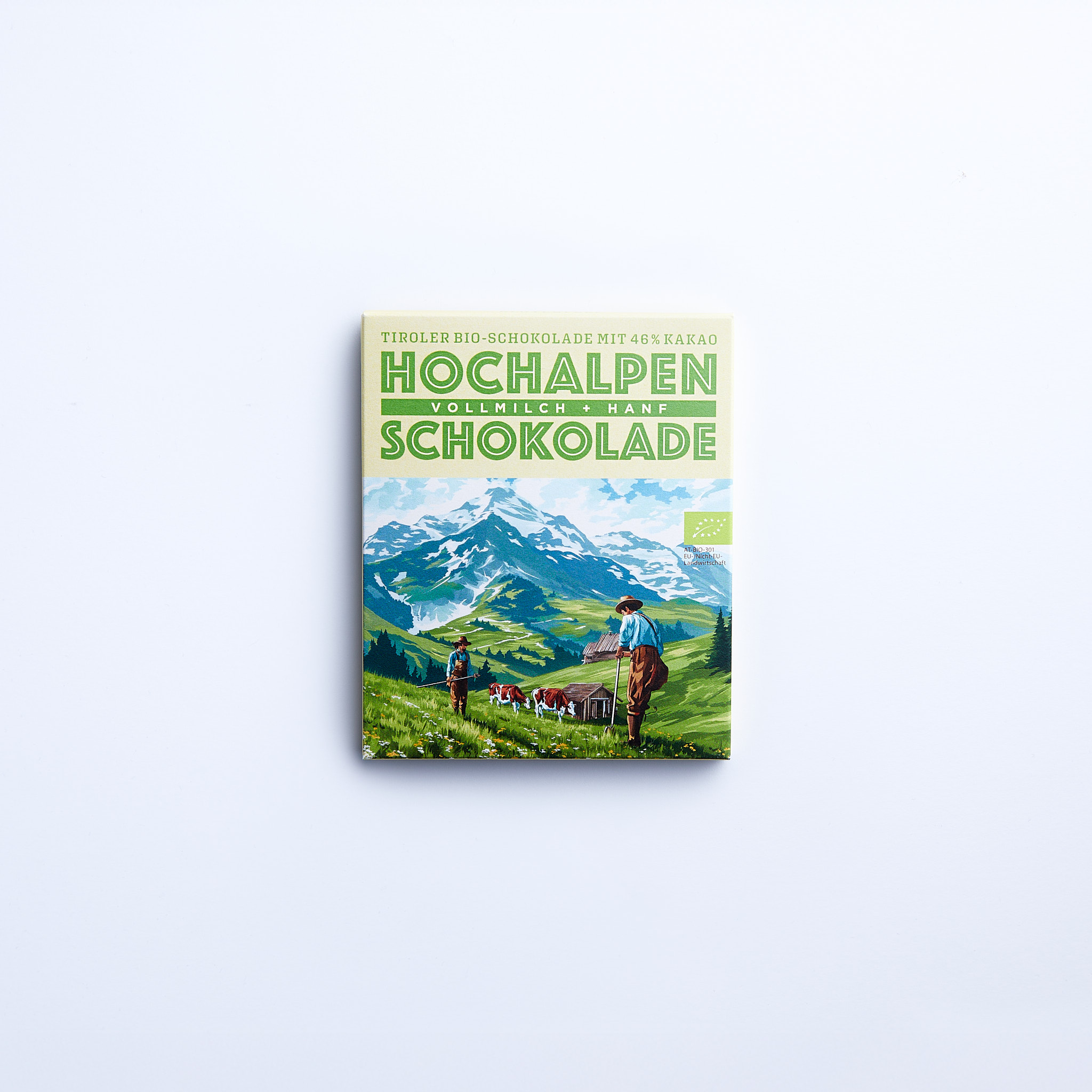 Hochalpen Schokolade Vollmilch-Hanf Verpackung Vorderseite