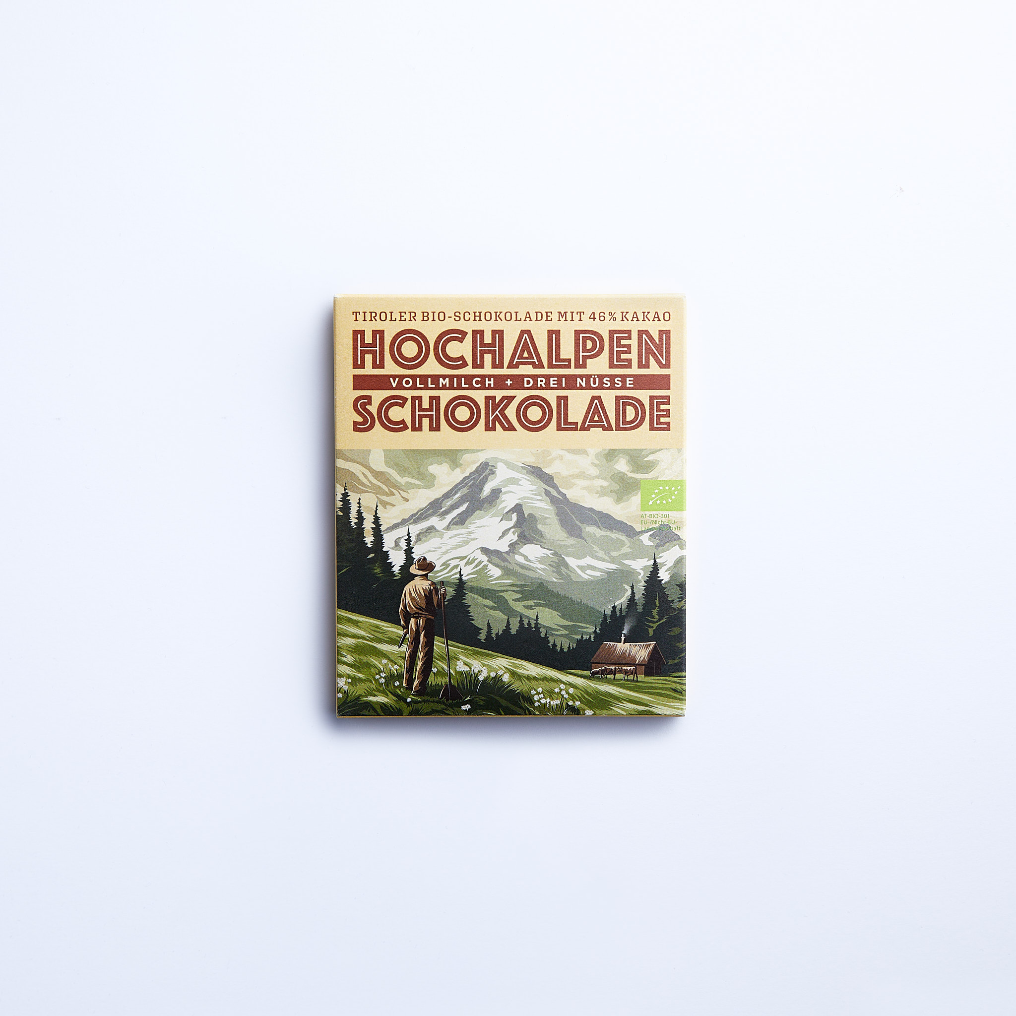 Hochalpen Schokolade Vollmilch-drei-Nuesse Verpackung Vorderseite